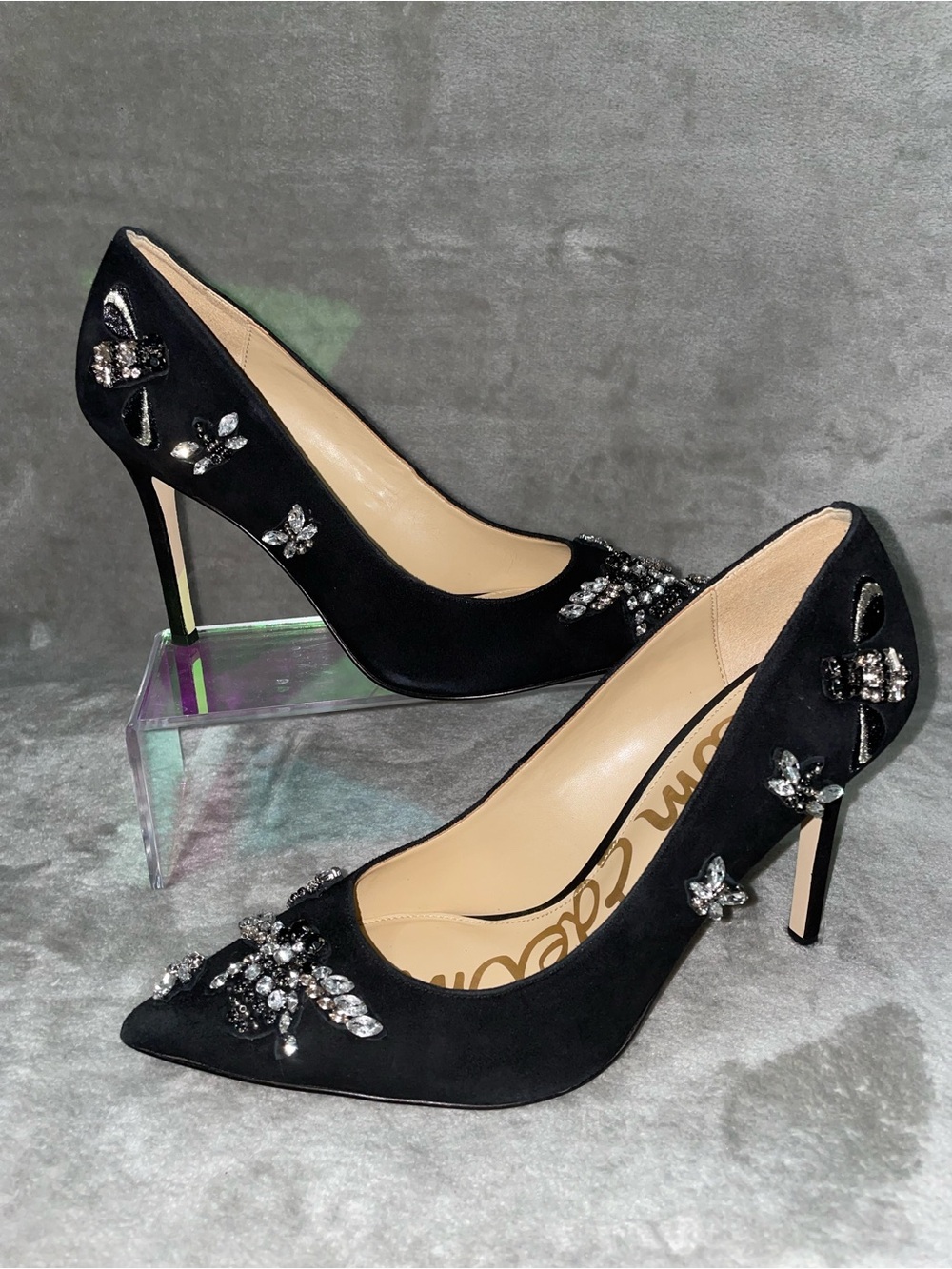 Sam Edelman Hazel 3 Black Suede Butterfly Embellished Stiletto Pumps Size 9M